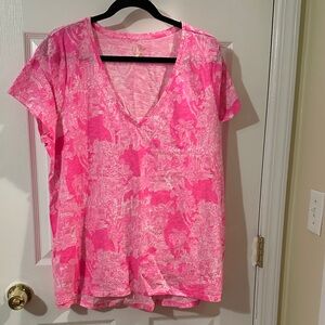 Lilly Pulitzer Pink Floral V-Neck Tee